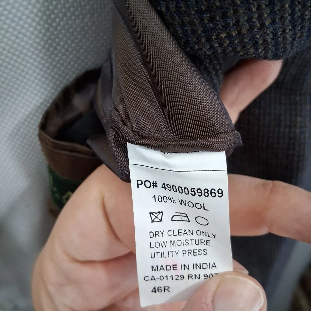 Lauren Ralph Lauren Tweed Sport Coat Mens 46R Blue Brown Wool Double Vent